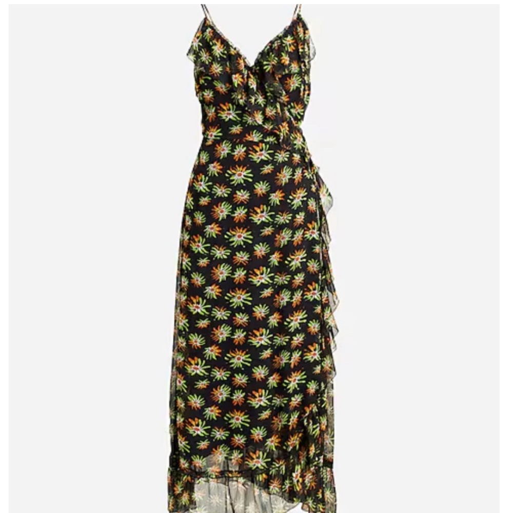 J. Crew Flutter Wrap Midi Dress- Sunburst Floral in Black Multi